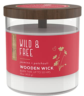 Candle Lite Duftkerze im Glas mit Deckel | Wild & Free | Duftkerze mit Holzdocht | Duftkerze Jasmin | Kerzen lange Brenndauer bis zu 50h | Große Kerzen (454g)