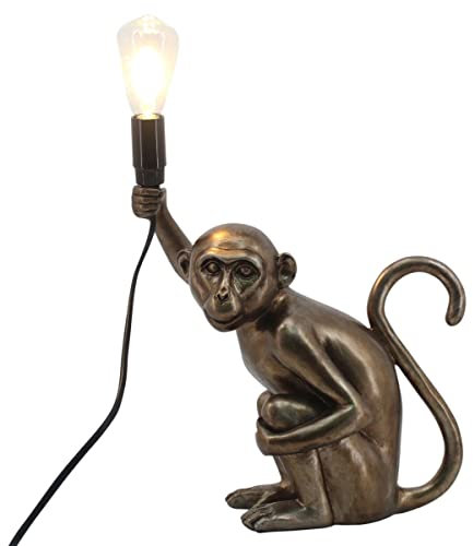 ROCKING GIFTS Tischlampe AFFE Dekofigur, Kunstharz mit Bronzeeffekt, Elegante und originelle dekorative Beleuchtung für Wohnzimmer, Schlafzimmer, Büro, 30 cm