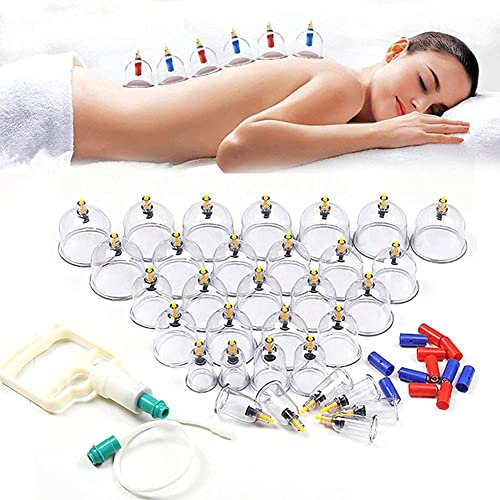 FOOJO Schröpftherapie-Set Schröpfset Schröpfset-Set Massageschale Gesicht Glas Professionelles Schröpftherapie-Set verdicktes Vakuum-Schröpfgerät 32 Dosen Haushalts-Saugnapf-Set/Schröpfen Thera