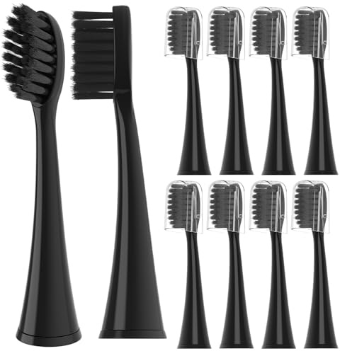 10 Pack Replacement Toothbrush Heads Compatible with Burst Electric Toothbrush, YMPBO Toothbrush Heads for Burst Sonic Toothbrush, Deep Cleaning Bristle Design, Black