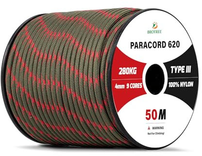 Brotree Paracord 4mm 50M 9 Strands 100% Nylon Rope Type 3 Parachute Cord for Outdoor, Bracelet, DIY - 280kg Breaking Load (Apocalypse)