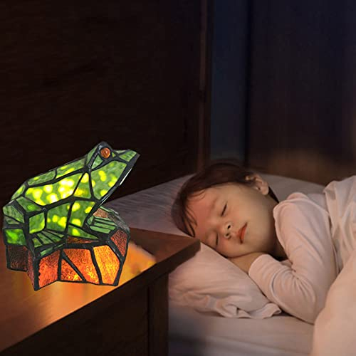 BOTOWI Frosch Tisch Schreibtisch Licht Tiffany Stil Buntglas Akzent Lampe, Grün Schlafzimmer Nachttisch Nachtlichter Halterung Für Kinder, Nette Kinderzimmer Lampe Geschenk Für Kinderzimmer,1pcs