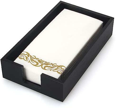 Renawe Modern Black Pine Wood Flat Napkin Holder for Table, Kitchen, Bathroom - Multipurpose Guest Towel Napkin Holder Tray - Disposable Hand Towel Holder