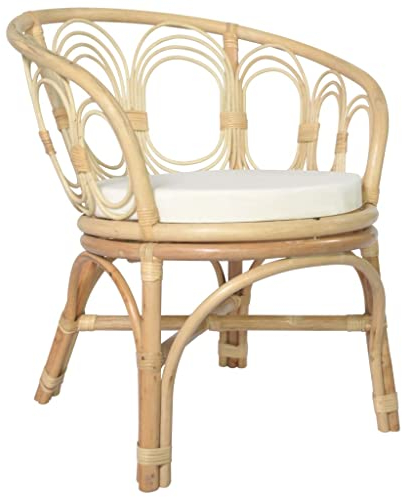 vidaXL Esszimmerstuhl mit Auflage Natur Rattan und Leinenbezug