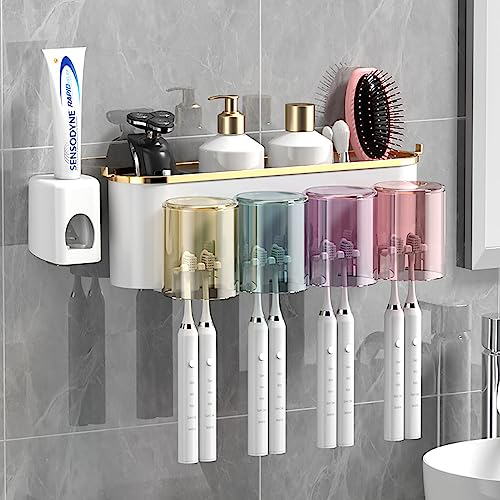 Lkw Ogechi Porta Spazzolini Elettrico a Parete con 1 Spremiagrumi, 4 Portaspazzolini Elettrici Organizzatore Spazzolino da Denti e 4 Tazze per Bagno (4)