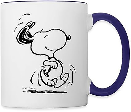 Spreadshirt Peanuts Snoopy Freut Sich Tasse Zweifarbig, One size, Weiß/Kobaltblau