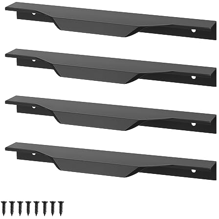 4 Piezas Tiradores Cocina Aluminio, HASLED Tiradores de Muebles, Oculto Incrustado, Tiradores Negros, Tiradores Cajones Invisible para Puertas de Armarios, Armarios de Tocador, Puertas de Cocina
