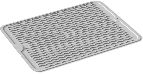 Dish Drying Mat, Draining Board Mats for Kitchen, 30x40 cm Thickness Drying Mat, Silicone Dish Drying Mats with Multifunctional, Drying Mat for Kitchen, Countertop, Heat Resistant Trivet, Grey