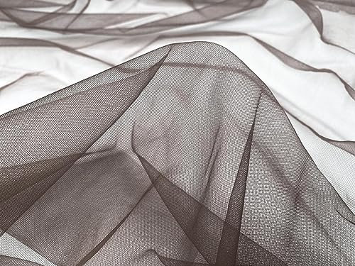 Tüll Stoff Meterware - 160 cm Breite - quer-elastischer, weicher Tüllstoff - Uni Deko Stoff (Braun)