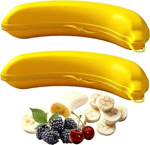 4All Banana Sahped - Lonchera para llevar, contenedor de alimentos para frutas, aperitivos y sándwiches, sellado protegido a largo plazo, caja bento de plástico sin BPA, juego de 2