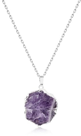 COAI Collier Chaîne Argentée Pendentif Irrégulier Améthyste Brute Femme