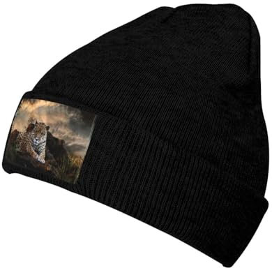 OCELIO Afrikanische Tier-Leoparden-warme Strickmütze aus Wolle ohne Krempe, Wintermütze, geeignet für drinnen oder draußen, Afrikanischer Tier-, Einheitsgröße