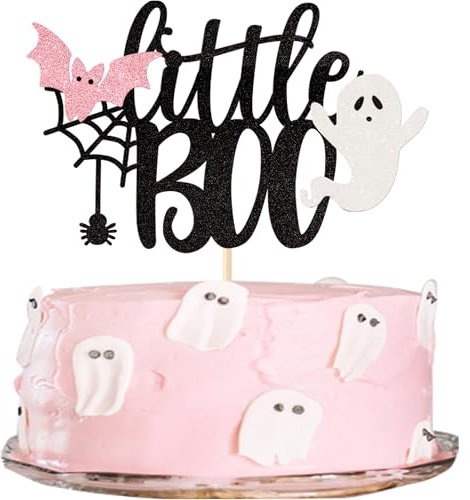 Rsstarxi 1 Packung Ghost Little Boo Tortenaufsatz Glitzer Gruselige Fledermaus Spinne Happy Boo Day Kuchen Pick Dekoration für Geist Halloween Thema Babyparty Kinder Geburtstag Party Kuchen