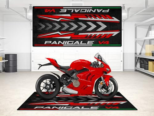 wibeart MPM Motorradmatte für Panigale V4, waschbar, rutschfest, öl- und wasserabweisend, Parkmatte für Garage, Ausstellungsraum, Werkstatt | Größe 2: 102 x 47/260 x 120 cm
