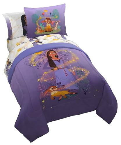 Disney Wish Bettwäsche-Set – 7-teiliges Bettwäsche-Set mit Bettlaken und Kissenbezügen – superweiche Kinderbettwäsche mit Asha, Valentino und Stern