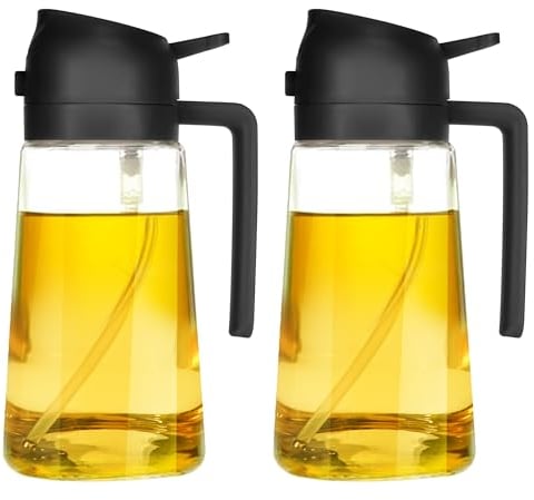TrendPlain Pulverizador Aceite Spray 470ml - 2 en 1 Spray Aceite Cocina, Dispensadora para Freidora de Aire, Ensaladas, Vinagre y Accesorios Cocina - 2 Negro