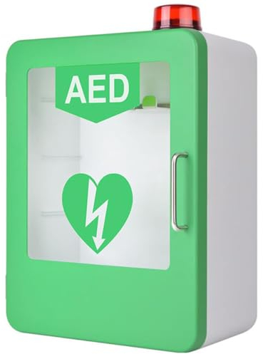 CYMYYDS AED-Schrank, wandmontierter AED-Defibrillator-Aufbewahrungsschrank, Herz-Defibrillations-Alarmbox, Doppelschaltersteuerung, für Verschiedene AED-Modelle für das Heimbüro,Green