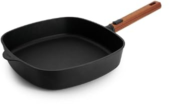 Woll Eco Logic QXR Viereckpfanne - Induktiv -, 28 x 28 cm, 6 cm hoch, mit abnehmbarem nachhaltigem Holzstiel - Geeignet für alle Herdarten, PFAS-frei, Antihaft-Versiegelung, Aluminiumguss