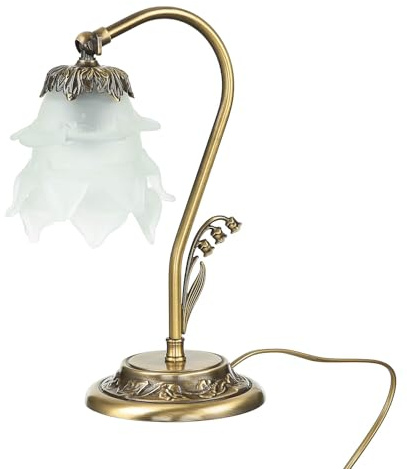 Licht-Erlebnisse Tischleuchte aus echtem Messing massiv Bronze Antik Premium Glas E14 H:30cm Schlafzimmer Wohnzimmer Floral verstellbar Nachttischlampe Tischlampe