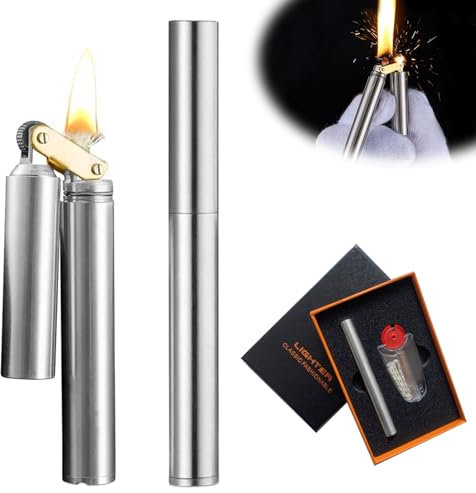GothicBride Vintage Feuerzeug Silber, Wheel Mechanisches Feuerzeug Nachfüllbar Messingfeuerzeug, Feuerzeug Geschenke für Männer(Silber)