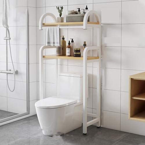 GAMAK Toiletten Regal 50/70cm Breit, Badregal Stehend Schmal, Badezimmerregal mit 2 Ablageflächen, Platzsparend, Leicht Zu Montieren Platzsparer für Kleine Räume (Color : White+Walnut, Size : 50cm)