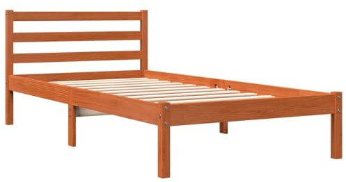 vidaXL Massivholzbett, Holzbett mit Kopfteil Sperrholzlatten, Einzelbett für Schlafzimmer, Bett Bettgestell, Wachsbraun 75x190cm Kiefer