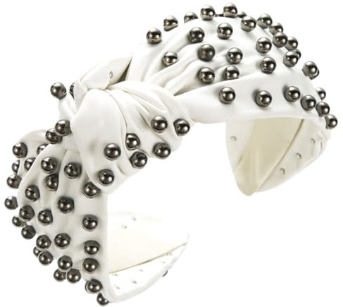 scicent Stirnband Kunstperlen Strass Perle Haarreif Schwarz Perlen Haarband Damen Headband PU Knoten Haarreifen Hochzeits Stirnbänder für Damen Mädchen - 26704