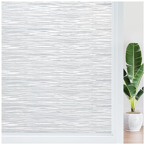 Haton Fensterfolie Blickdicht Statisch Selbstklebend Sichtschutzfolie Milchglasfolie Statisch Haftend Dekofolie Klebefolie Ohne Klebstoff Welle 30 x 200 cm