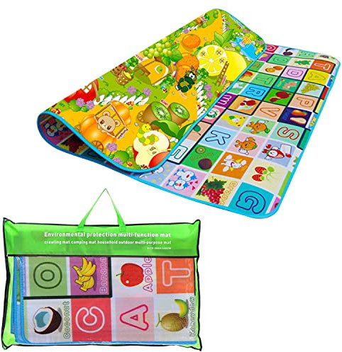 Crystals Kids Play Mat Foldable - Baby Play Mats for Floor Play - Double Sided Soft Foam Playmate with Carry Bag - Non Slip Crawling Matt for Toddler Newborn Babies, Large 200 x 180 cm
