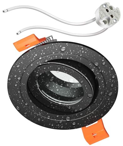 ledscom.de Bad-Deckeneinbaurahmen ERID, Feuchtraum, Badezimmer, IP44, rund, schwenkbar, schwarz matt, inkl. GU5.3 Fassung