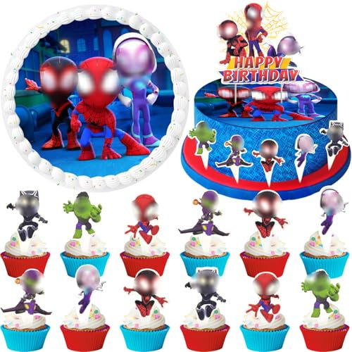 Essbare Tortenaufleger 14 Stück, 20 cm Tortendeko und Cartoon Kuchen Topper, Esspapier, Kindergeburtstag, Fondant Tortenbild für Junge