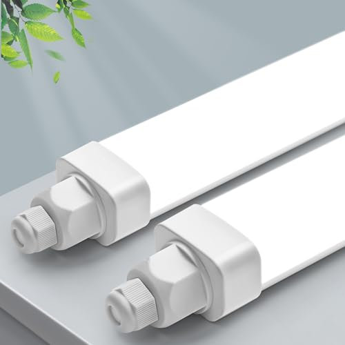 DXLIGHTING 2 Stück LED Feuchtraumleuchte 150cm, 45W 4500LM Röhrenlampe, Wannenleuchte, IP65 Kellerlampe, Verknüpfbar Feuchtraumlampe für Büro Keller Werkstatt Garage, 4000K Neutralweiß