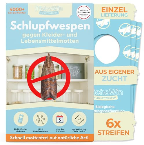 Trichowin Avispas eclosionadoras contra polillas de alimentos y ropa, más eficaz que las trampas de polillas de los alimentos, protección alternativa a la trampa de polillas y al aerosol para polillas