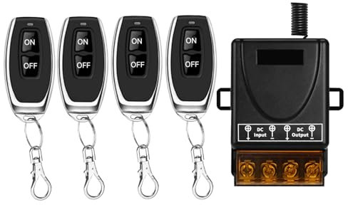 Cerhot Telecomando senza fili da 100m, DC 12V/24/36/48/72V, 30A, interruttore della luce RF per pompe dell'acqua, auto, moto, sistemi di sicurezza porte a rulli, recinzioni (100m, 4V1 DC 12V-72V)