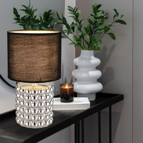 GLOBO Tischlampe Schlafzimmerleuchte Nachttischlampe Keramik Textil Chrom Schwarz