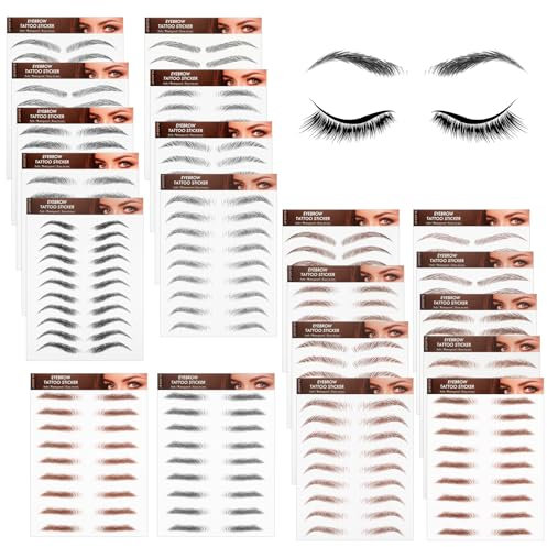 20 Blätter 6D Augenbrauen Tattoo Aufkleber, Wasserfeste Augenbrauen Tattoos Augenbrauenbogen-Formschablonen Natürliche Augenbrauen-Transfer-Aufkleber Tattoos für Mädchen Frauen (Schwarz Braun)