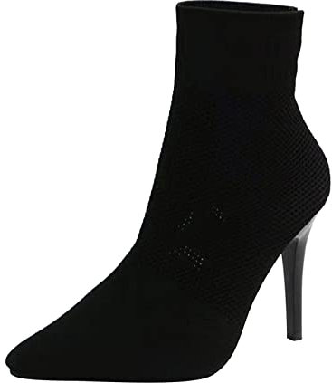 Stivali con tacco a spillo da donna in tinta unita semplici casual lavorati a maglia traspirante calzini tacchi alti tacco fine punta media stivali di grandi dimensioni stivaletti stivaletti corti da
