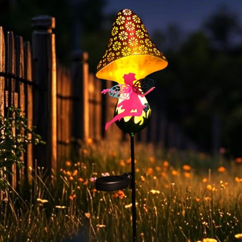 Tremdwoto solarlampen für außen Garten，solarleuchte Fee elfe mit Pilz für außen gartendeko，solarlampen engel garten für außen wetterfest Geschenk Garten Gilt für Pfad Weg Rasen Hof