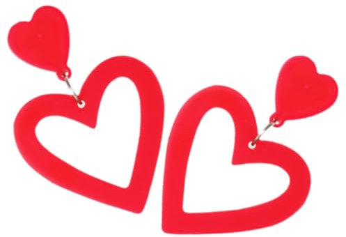 VALICLUD 1 Paar Herzförmige hohle Ohrringe Dampfer Kette baumeln goldene Ohrringe für Frauen vierte kolczyki damskie heart earrings Liebe Ohrringe Valentinstag Ohrringe für Frauen Acryl rot