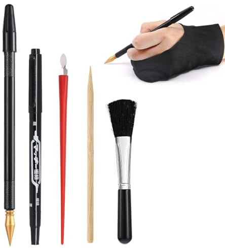 NOPKESV Ensemble d'Art De Stylo à Gratter, 5 pièces, Stylet Grattoirs à Double Pointe, Stylo en à Gratter, Brosses Noir, Sac de Rangement, Art Dessin a Gratter, Stylo Dessin