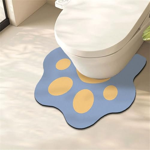Highdi Alfombra Inodoro en Forma de U, Forma Pata de Gato Alfombrilla Inodoro Diatomita Secado Rápido Absorbente Antideslizante Alfombrillas de Baño WC Lavable (Azul,50x55cm)