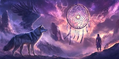 Diamond Painting Wolf, 5D Traumfänger Diamond Painting 200x100cm, DIY Diamant PaintingBilder Erwachsene Mosaikherstellung, DiamondPainting Kinder Crystal Art Bastelnset, Wanddeko Aesthetic -1273