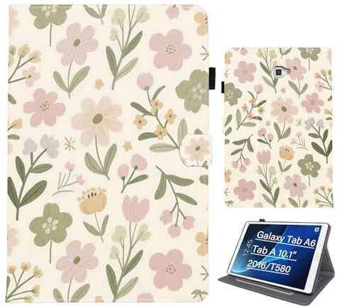 Bemoloon PU Coque pour Samsung Galaxy Tab A 10.1 2016 A6/T580/T585 - Couleurs Vibrantes & Motifs Élégants, Anti-Rayures, Réveil/Veille Automatique, Jaune Herbe