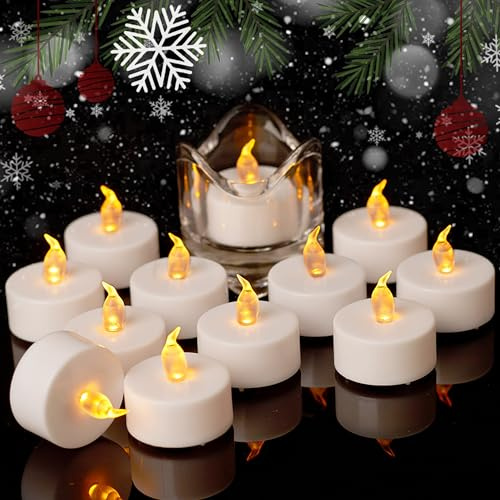 Auralome 12 Bougies Chauffe-Plat LED: Flamme Vacillante Réaliste Bougie LED Sans Feu Mini Chauffe-Plat à Piles 200+ Heures Idéales pour Célébrations Festives Décoration Noël