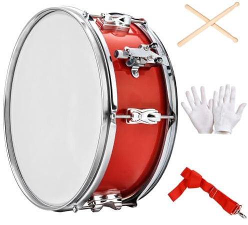 33.0 cm Marschtrommel Snare Drum mit verstellbarem Gurt - Komplettset für Schlagzeuger, rote Trommel mit Schlägeln & Handschuhen