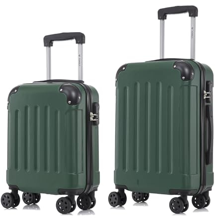 YONSLY Koffer Suitcase Set, Trolley Reisekoffer, Rollkoffer Handgepäck mit 4 Rollen 360°, Hartschalenreisekoffer, Zahlenschloss, Weicher Gummigriff (2er Set, S, M, Dunkelgrün)