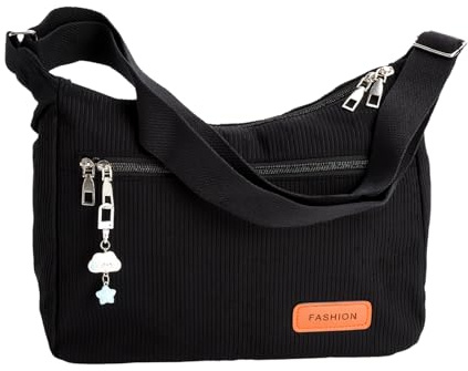 FIUTEKO Cord Umhängetasche Damen Set,Halbmond Crossbody Bag Leichte Moon Bag mit Verstellbarem Schultergurt & Stern Wolke Anhänger Crossbody Bag Cordtasche für Uni Arbeit Reisen Geschenk