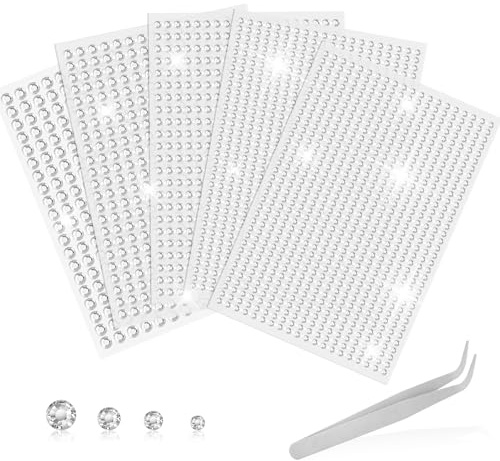 Wosyoodo 2542 Pcs Strass Autocollant, 5 Feuilles Strass Autocollant Visage, Strass Adhesif Rond, Strass Visage Festival avec pincettes, pour DIY Artisanat Nail Body Maquillage Décoration