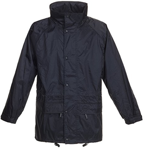 BMS Regenjacke Challenge of Rain, wasserdicht & atmungsaktiv, ultraleichtes Nylon mit PU-Beschichtung (PFC-frei), integrierte Gürtelpacktasche, Kapuze im Kragen, Marineblau
