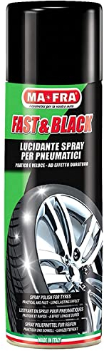 Ma-Fra Fast & Black, Lucidante Spray Antistatico per Pneumatici, Pratico, Veloce, Ravviva Il Colore Originale delle Gomme, Previene Screpolature, Formato 500ml